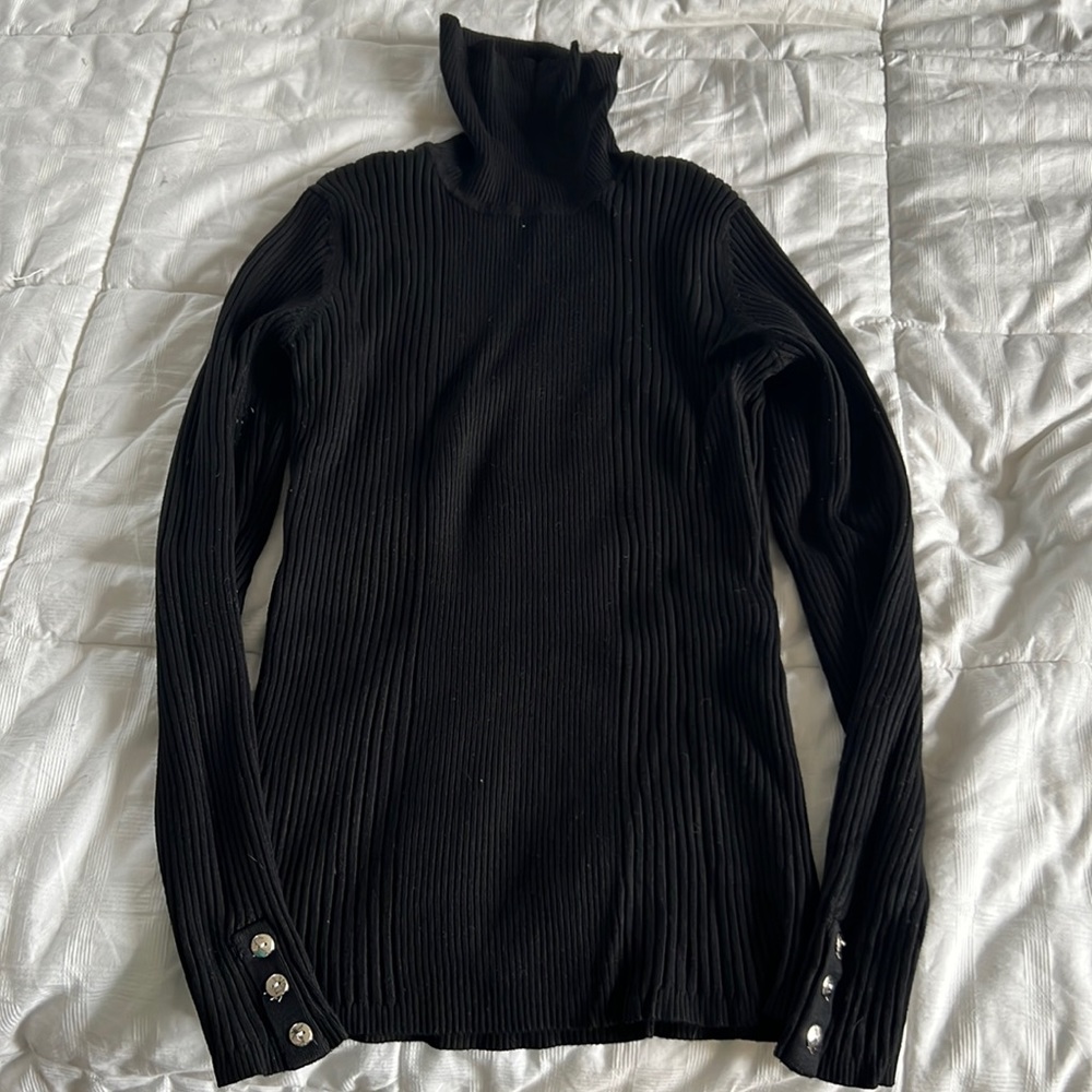 Turtleneck sweater, Style & Co., size medium, black, cute button detailed sleeve